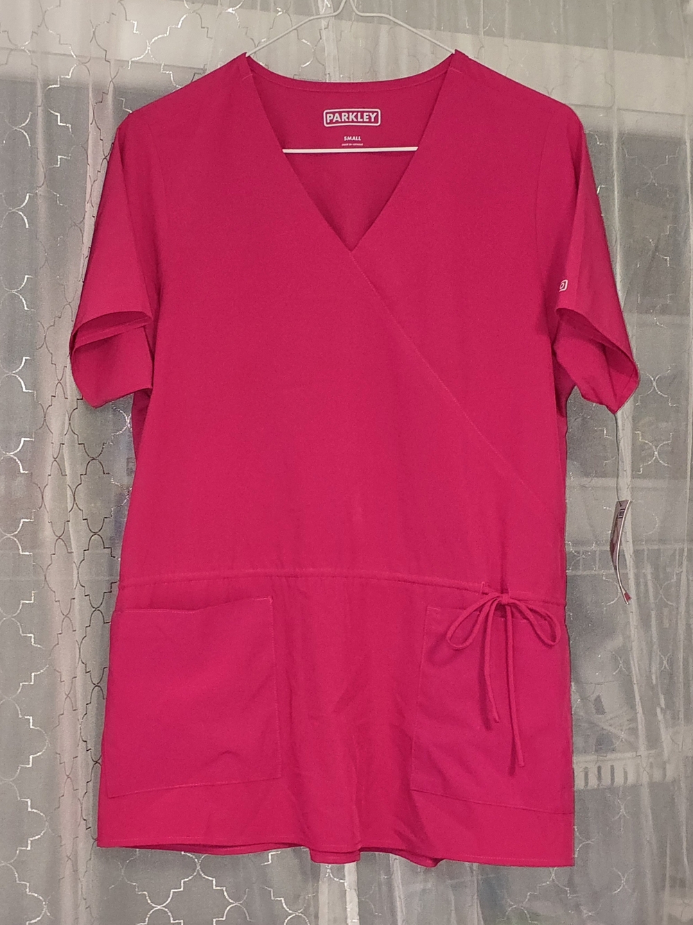 Parkley Women's Pink Wrap Scrub Top